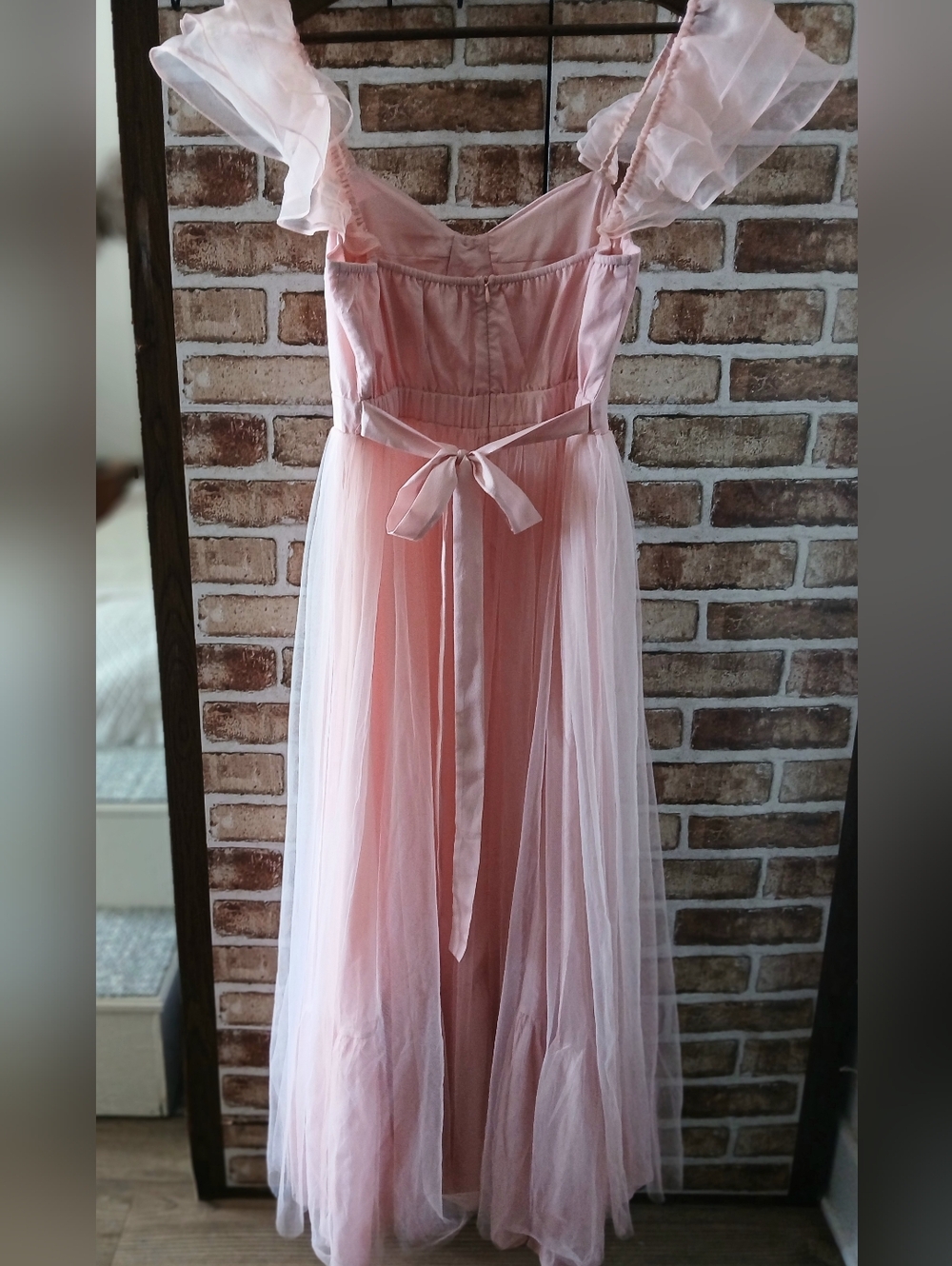 Blush PINK Tulle Midi DRESS Ruffle Bow Waist MABLE Graduation Wonen's Size M - Picture 10 of 15